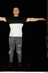 Whole Body Man T poses White Shoes Shirt T shirt Jeans Average Standing Studio photo references